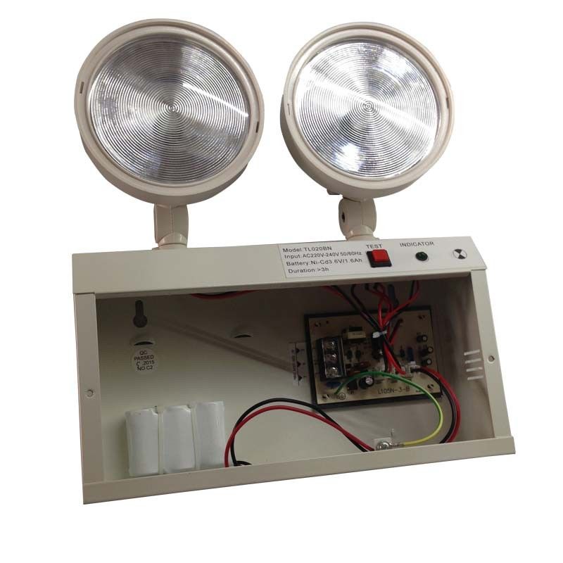 ไฟฉุกเฉิน LED 2W Twin Spot พร้อมโครงเหล็กและแบตเตอรี่ Ni-Cd ใช้งานได้ 3 ชั่วโมง
