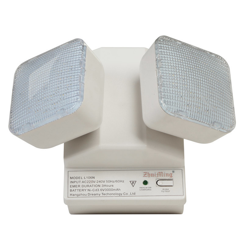 6W Twin Spot LED แสงฉุกเฉิน 6500K 3.6V 3.0Ah Ni-Cd แบตเตอรี่ PC Casing IP20