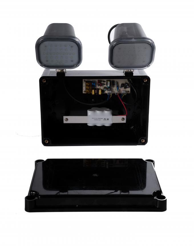 Zhuiming L107N Twin Spot Emergency Light — side angle view displaying rechargeable battery compartment and mounting bracket